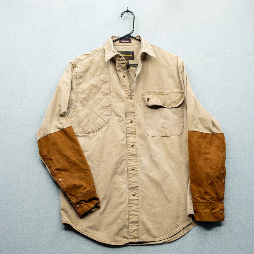 Vintage Browning Super Naturals Shooting Shirt Mens M Padded Hunting Khaki Cotto